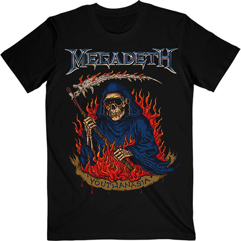 Megadeth - Youthanasia Flames Heren Tshirt - Zwart